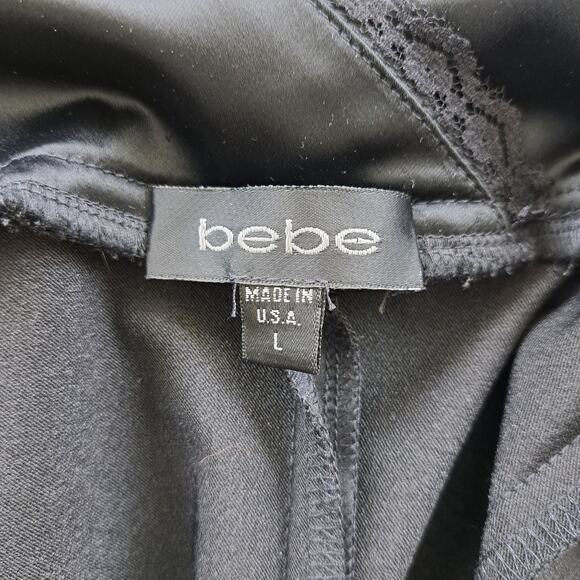 BEBE Vtg y2k Stretch Satin V-neck Midi Pencil Dress Large Lace Trim V-neck Party - Picture 5 of 8